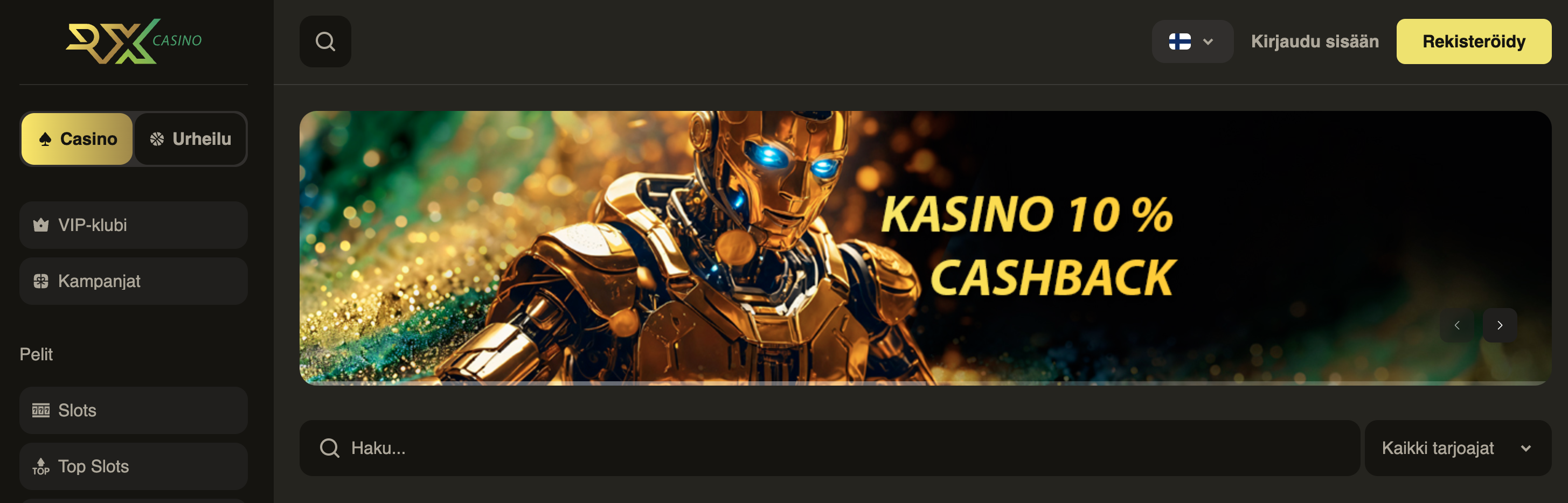 rx casino etusivu ja 10% cashback bonus