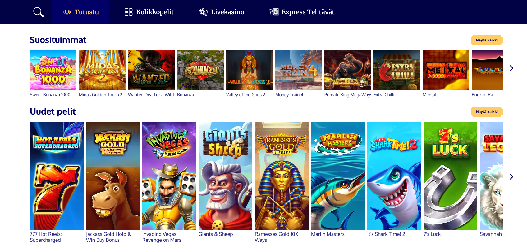 slotexpress casinon pelivalikoiman suosituimmat kolikkopelit